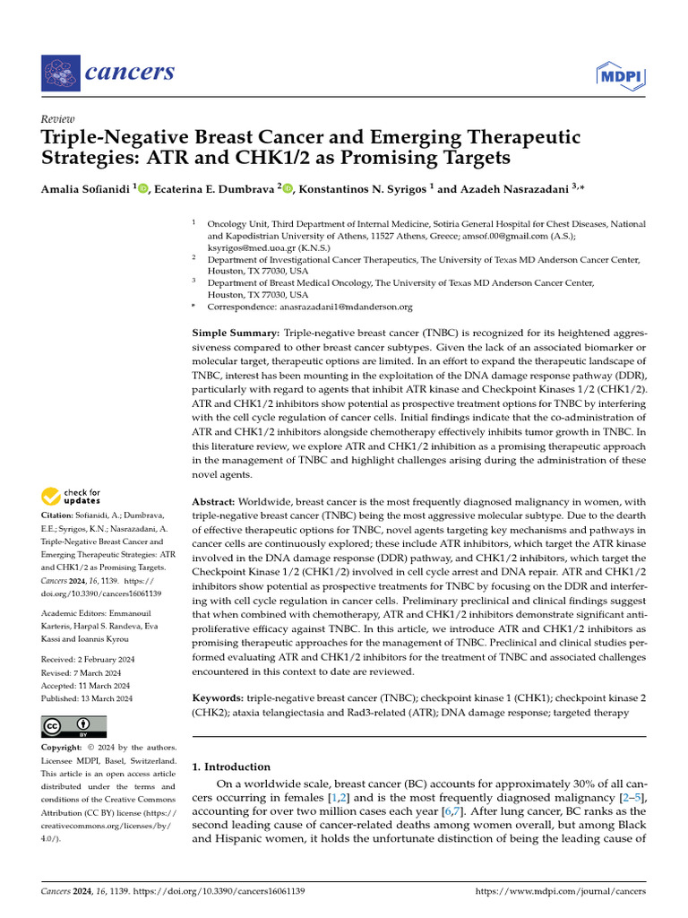 Triple Negative Breast Cancer And Emerging Therapeutic Strategies Atr
