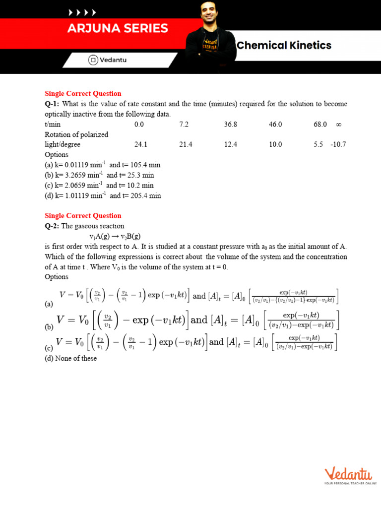 JEE Advanced Chemical Kinetics Questions | PDF | Chemical Reactions ...