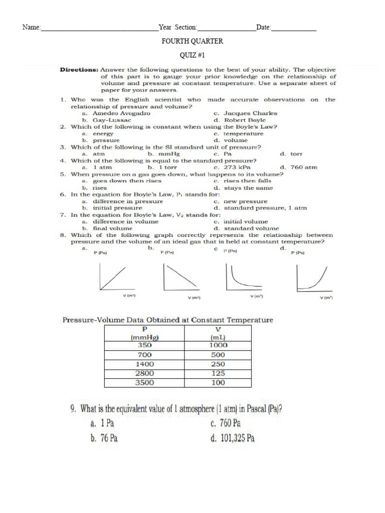 Fourth Quarter Quiz #1 Template | PDF