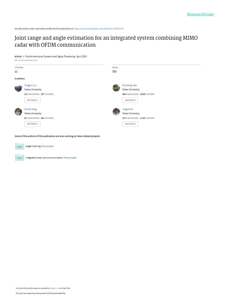 Joint Range and Angle Estimation For An Integrated System | PDF ...