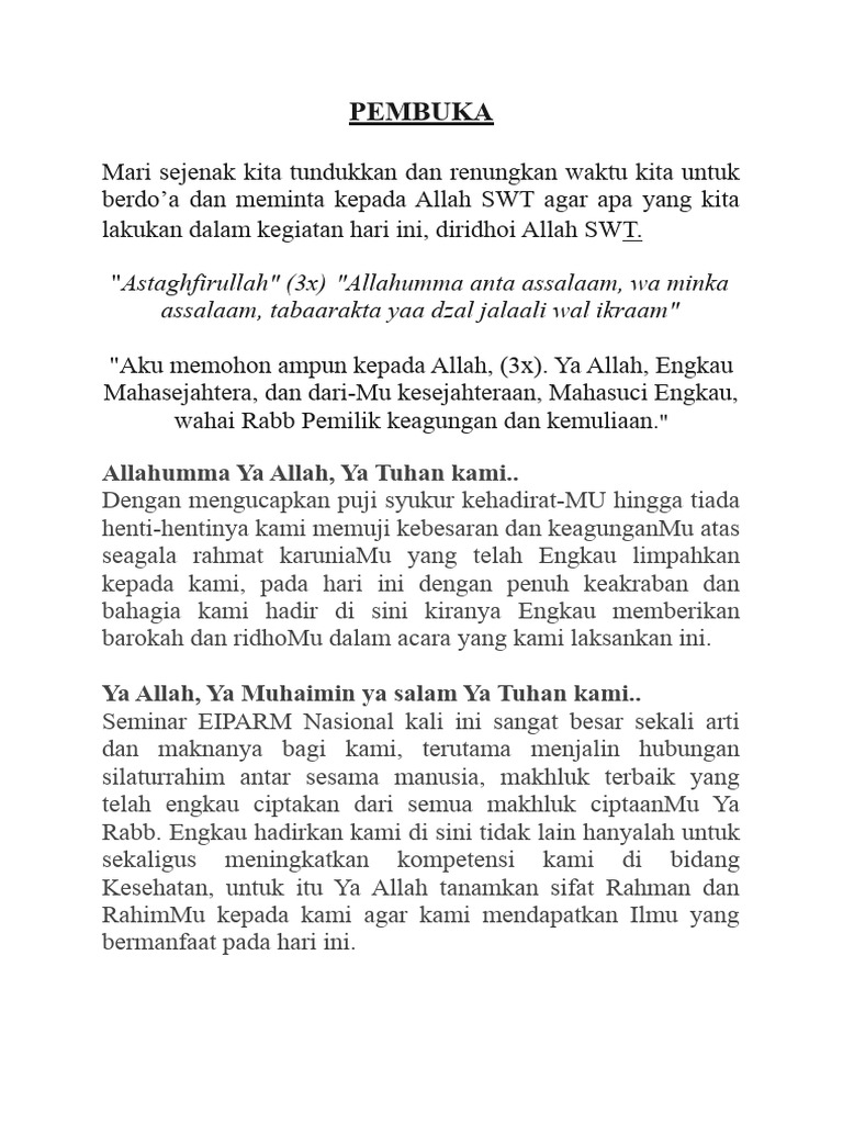 Doa dan Harapan dalam Seminar EIPARM | PDF