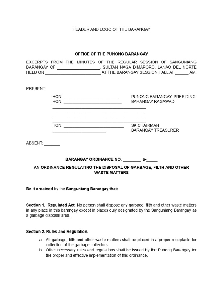 Waste Disposal Ordinance Enactment | PDF | Local Ordinance | Law Of The ...