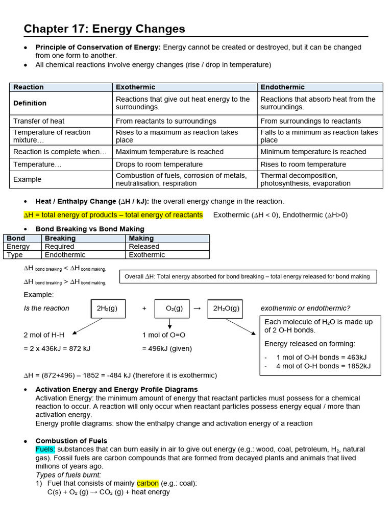 Chemistry: Energy Changes Explained | PDF | Fuels | Chemical Reactions