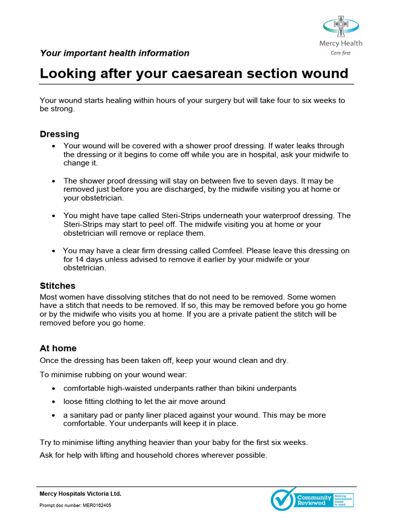 PATIENT INFORMATION MHVL Looking After Your Caesarean Section Wound ...