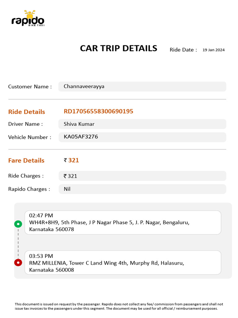 Ride Receipt for Reimbursement | PDF