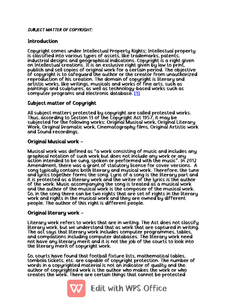 Understanding Copyright Subject Matter | PDF | Copyright | Intellectual ...