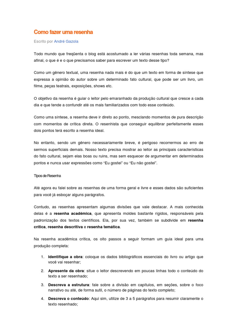 Como Fazer Uma Resenha | Autor | Livros