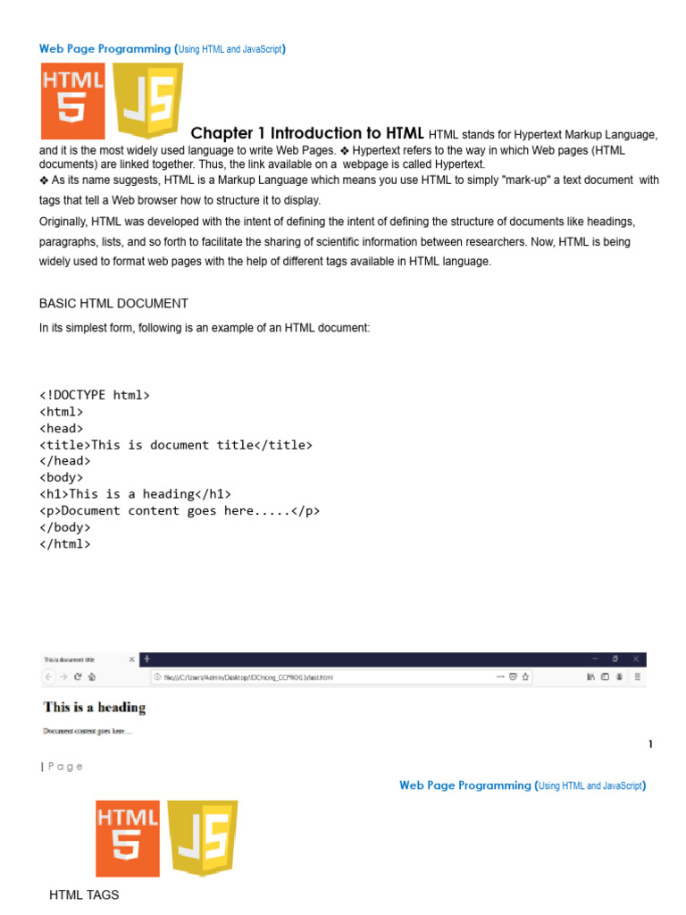 CHAPTER 1 - Introduction To HTML | PDF | Html Element | Html