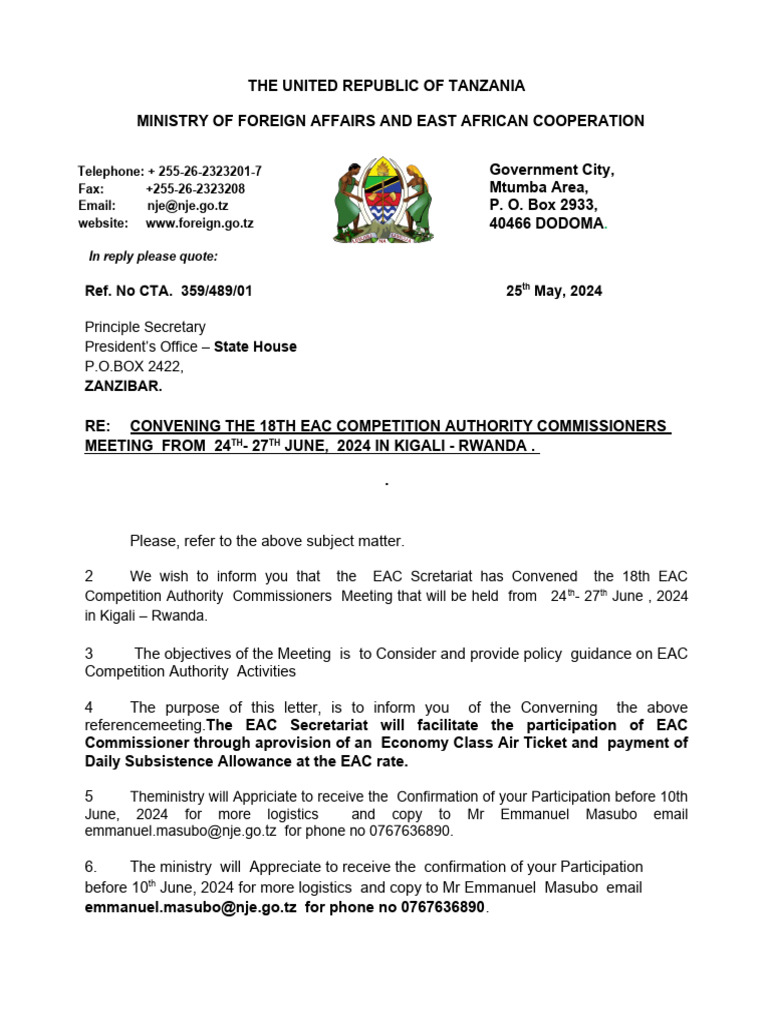 EAC Competition Authority Meeting Notice | PDF