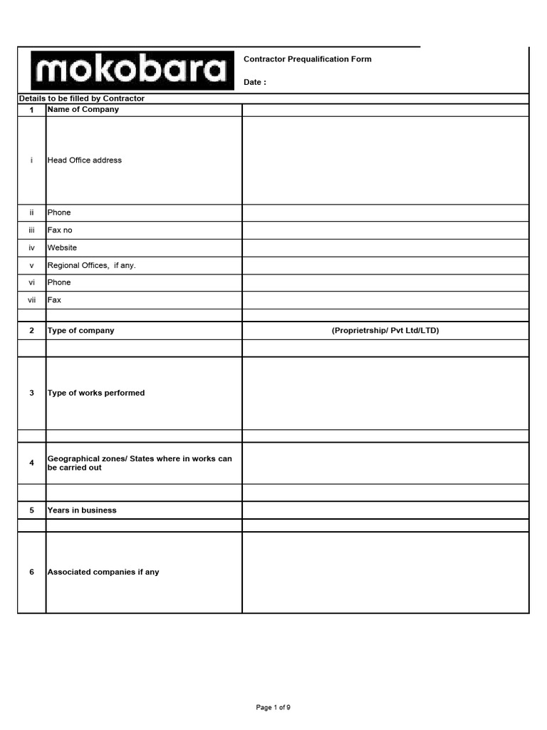 Contractor Pre Qualification - Registration Document (0055 | PDF ...