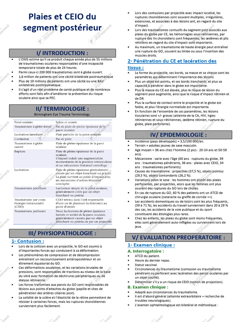 Plaies oculaires et CEIO post-traumatiques | PDF | Cataracte | Suture ...