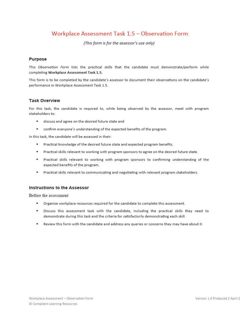 Bsbpmg630 Task 1 5 Observation Form Pdf Learning Social Psychology