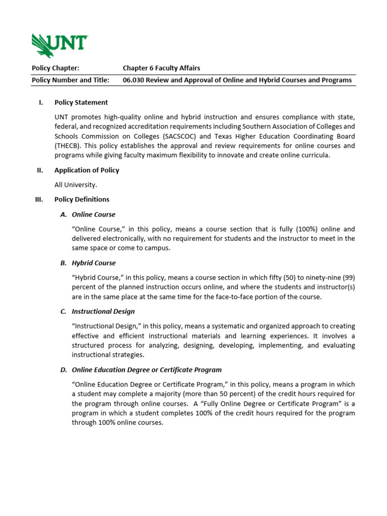 06 030 review and approval of online and hybrid courses and programs