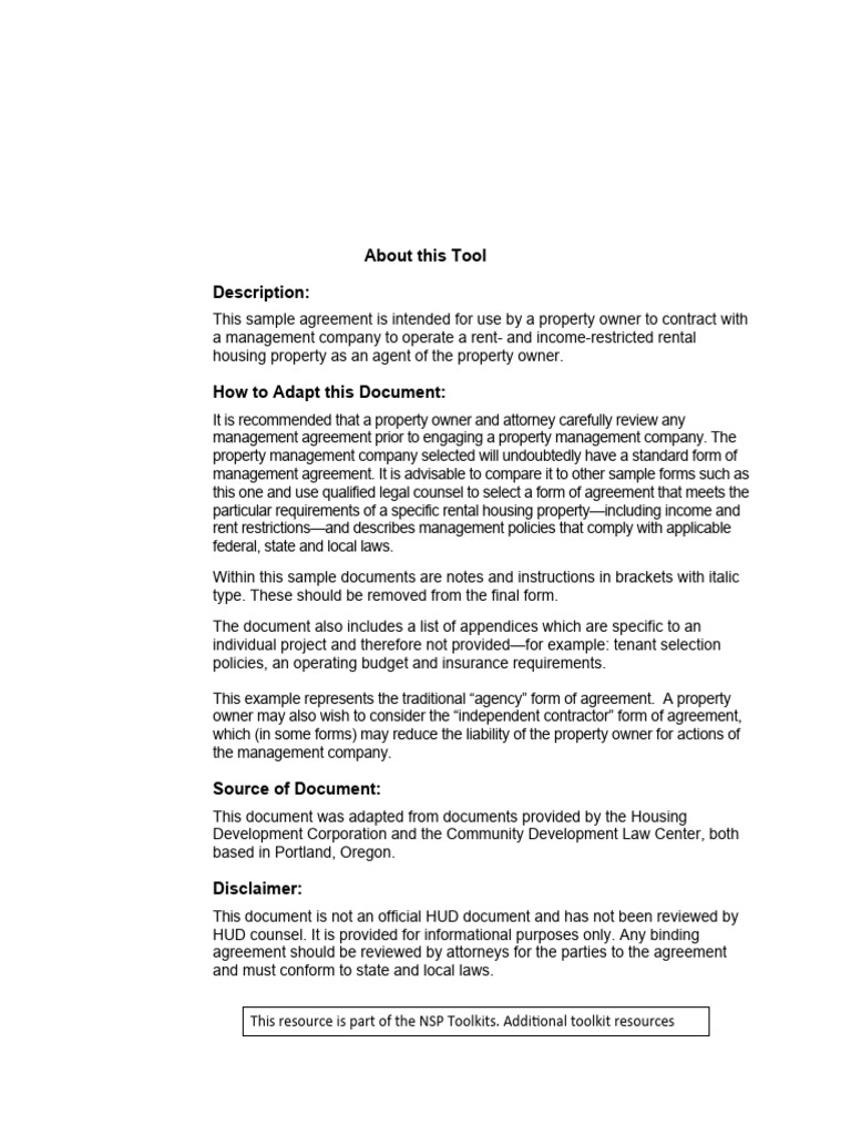 Sample Property Management Agreement | PDF | Indemnity | Lease