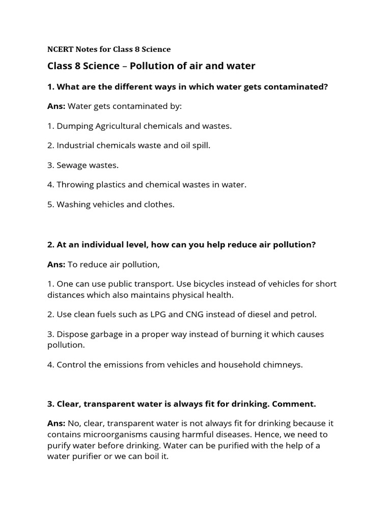 Class 8 Science: Air & Water Pollution | PDF | Atmosphere Of Earth ...