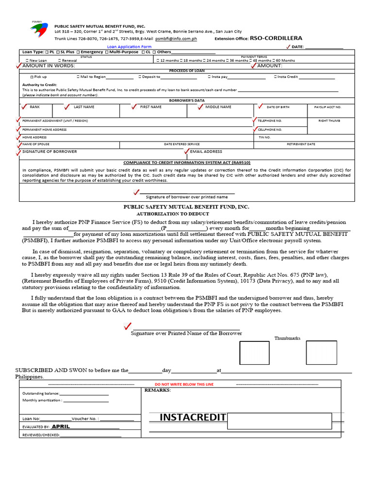 PSMBFI Loan Application Form | PDF | Loans | Interest