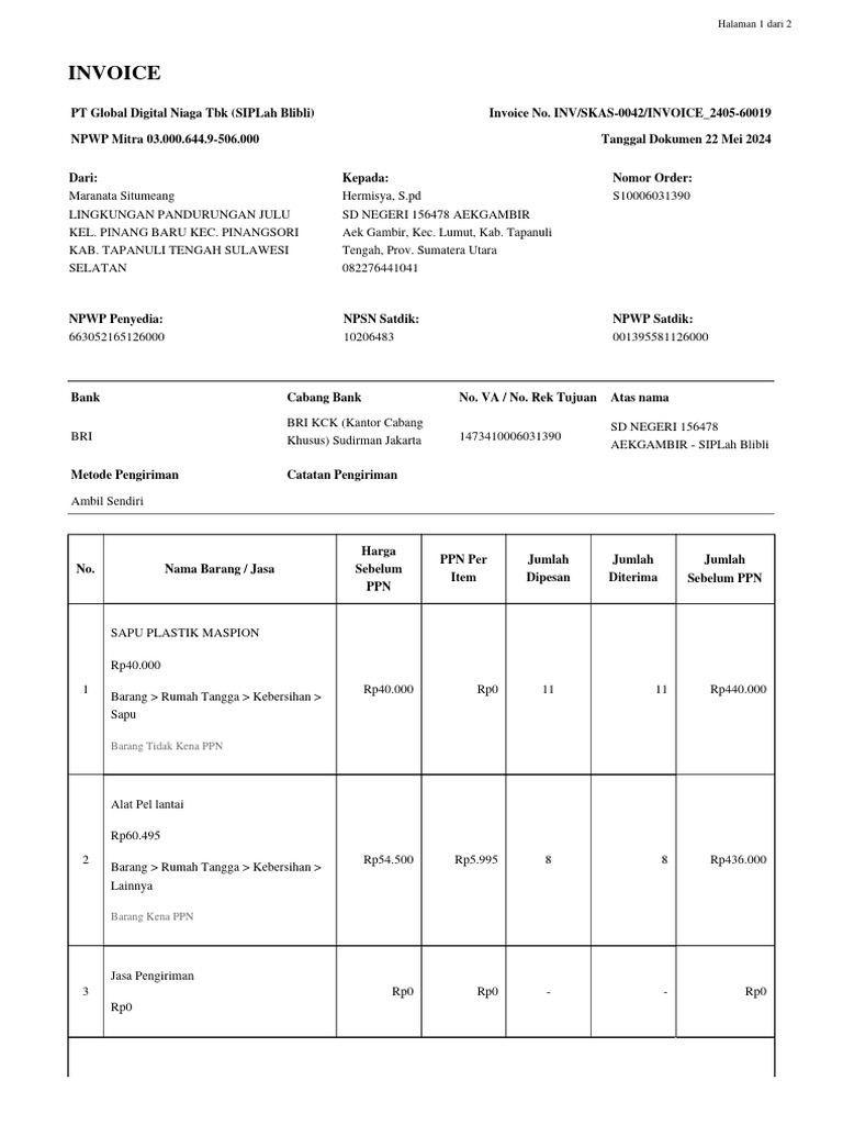 Payment Invoice S10006031390 | PDF