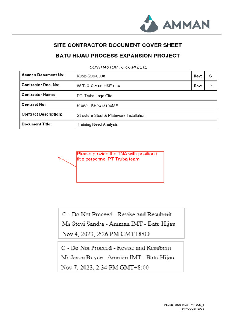Site Contractor Document Cover Sheet Batu Hijau Process Expansion ...