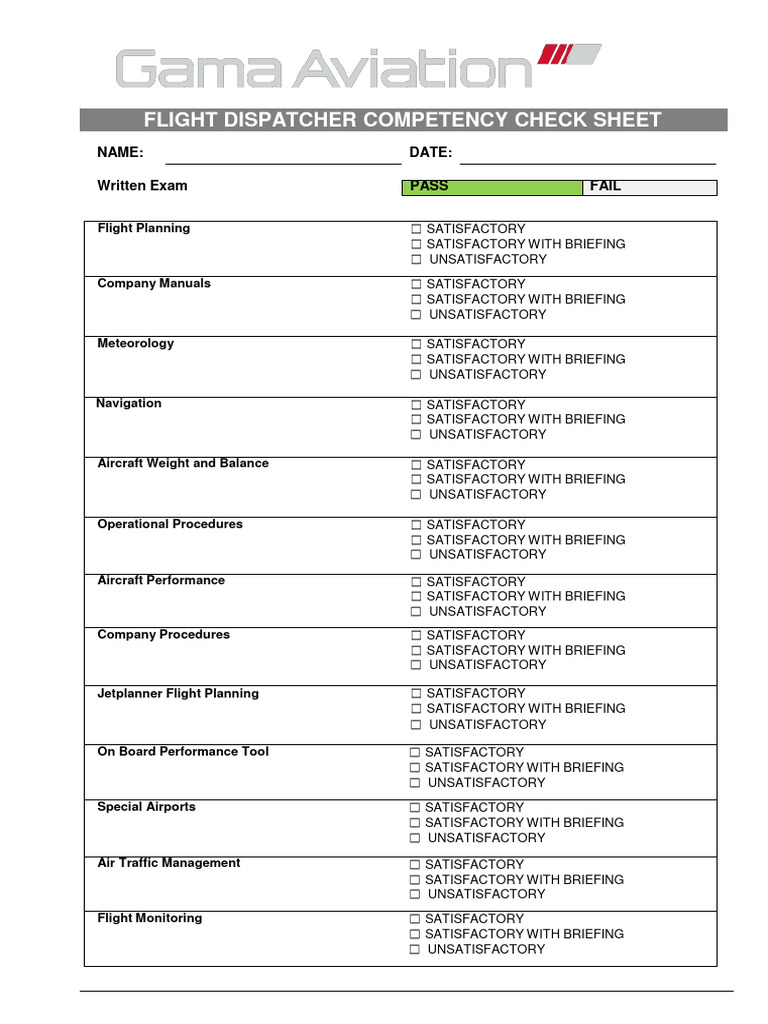 Flight Dispatcher Exam Competency Sheet | PDF | Aeronautics | Transport