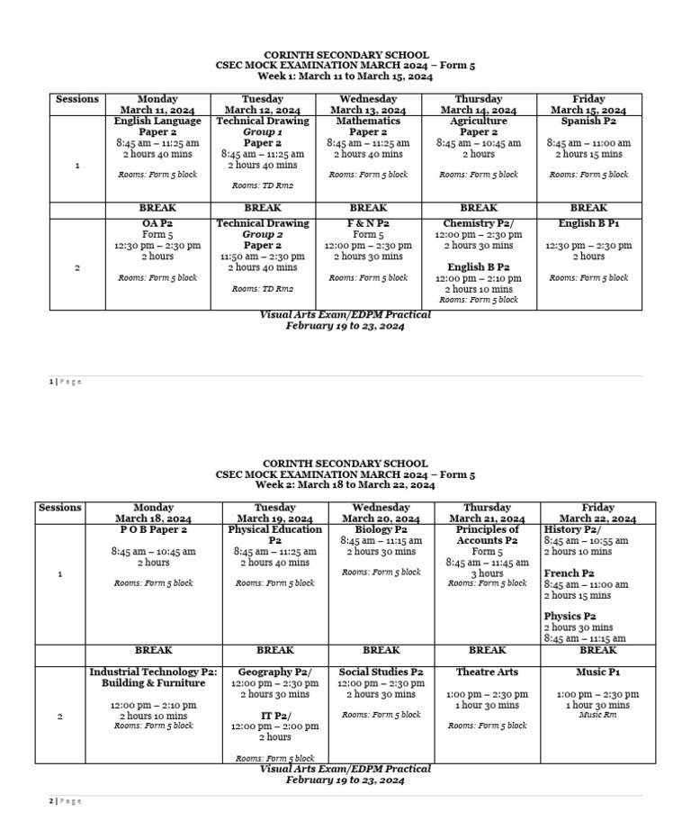 Form 5 Mock Exam Schedule 2024 | PDF