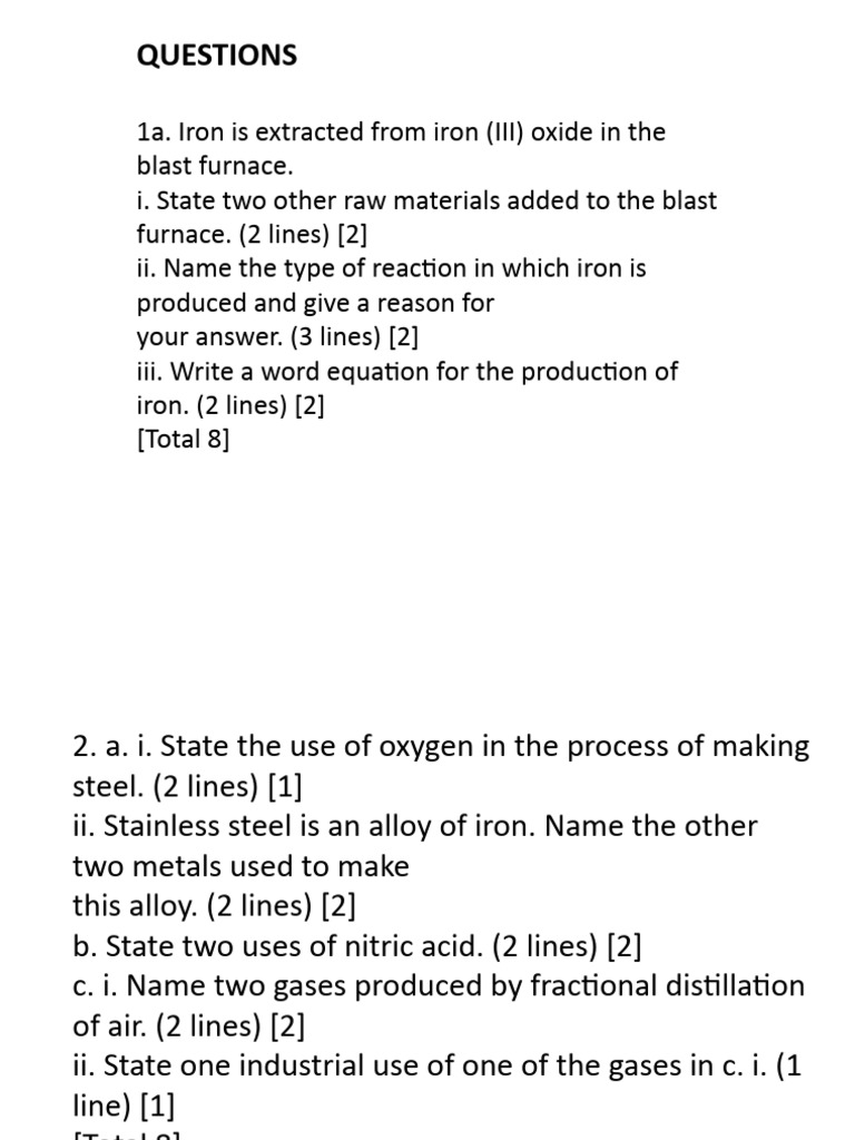 Chem related questions pdf iron chemical reactions