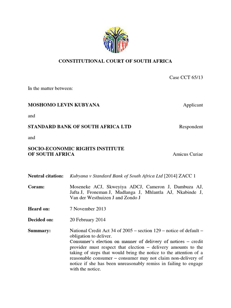 Kubyana v Standard Bank: Section 129 Notice | PDF | Credit | Finance ...