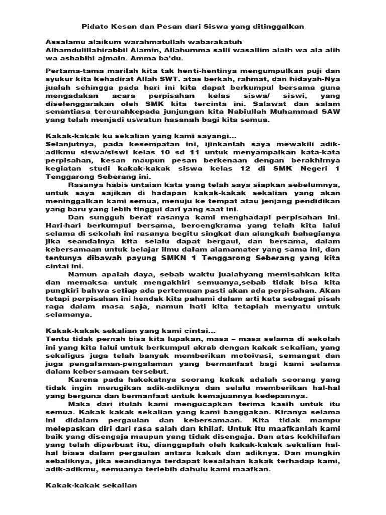 Pidato Kesan Dan Pesan Dari Siswa Yang Ditinggalkan PDF