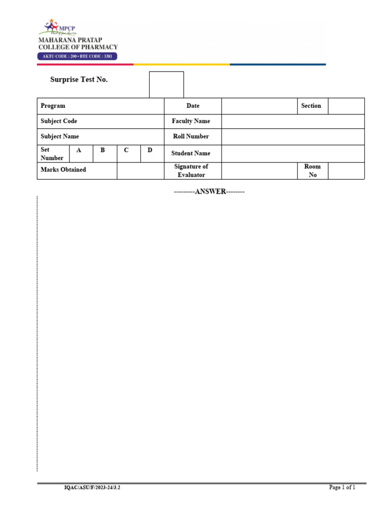 Student Surprise Test Record Template | PDF
