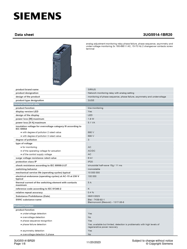 3UG55141BR20 Datasheet en | PDF | Relay | Alternating Current
