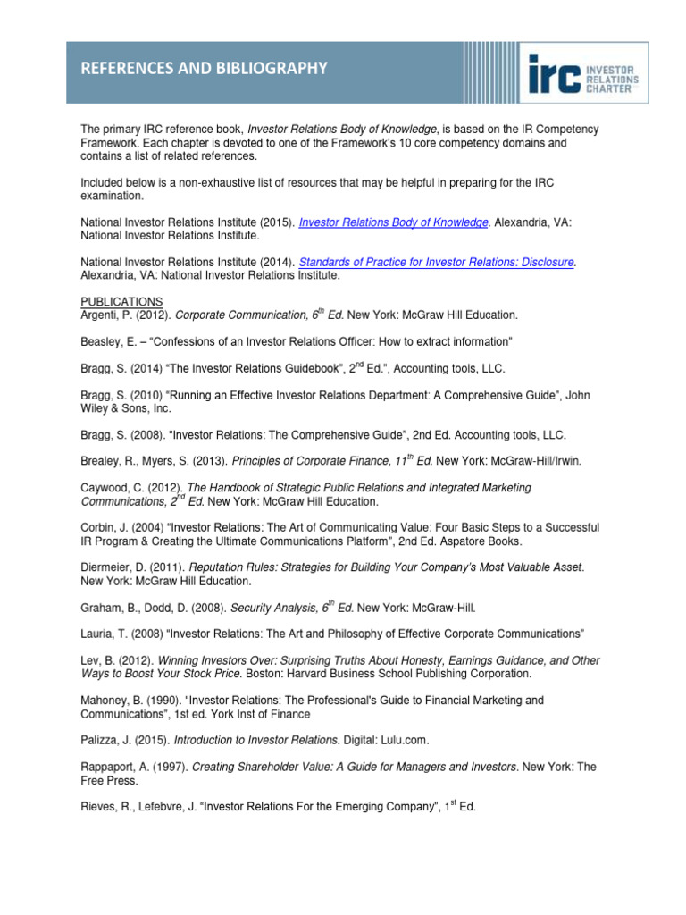 References and Bibliography | Download Free PDF | Stocks | Securities ...