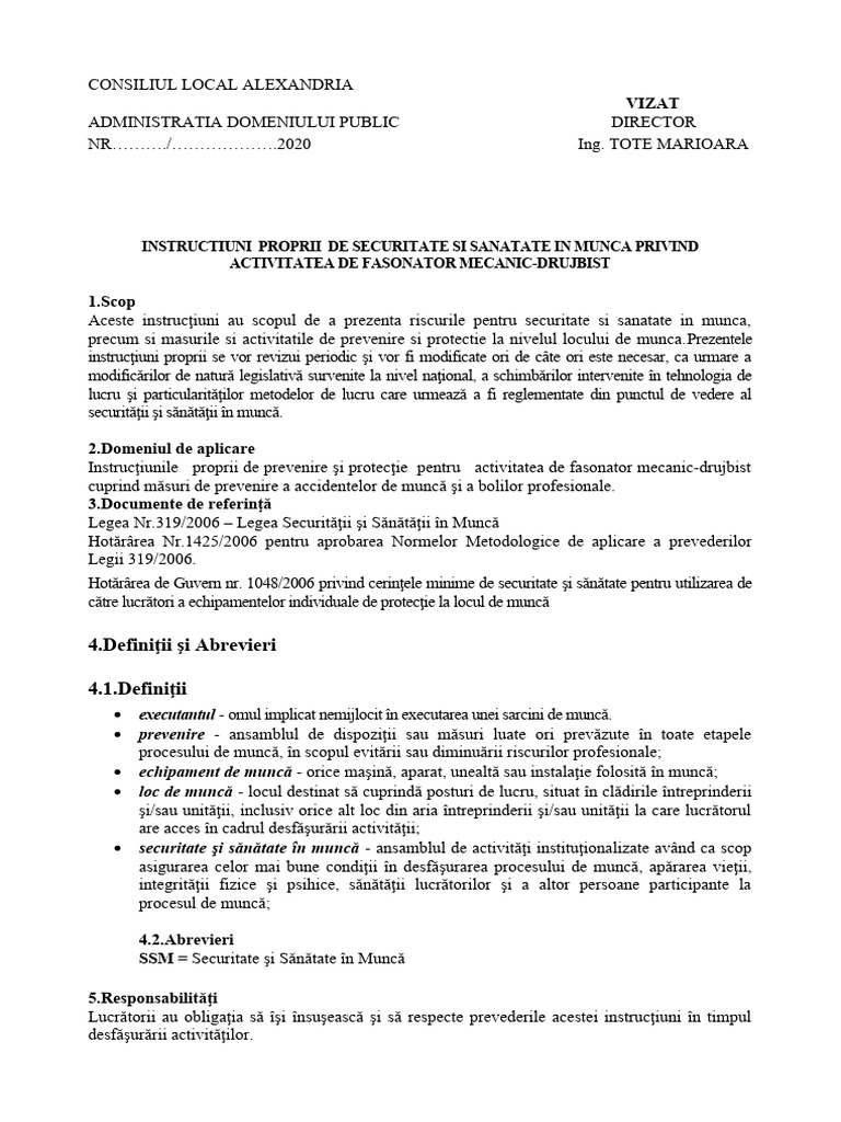 Instructiuni Proprii FASONATOR MECANIC - DRUJBIST | PDF