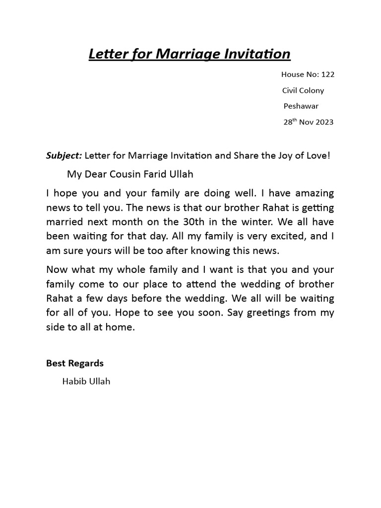 Letter For Marriage Invitation | PDF