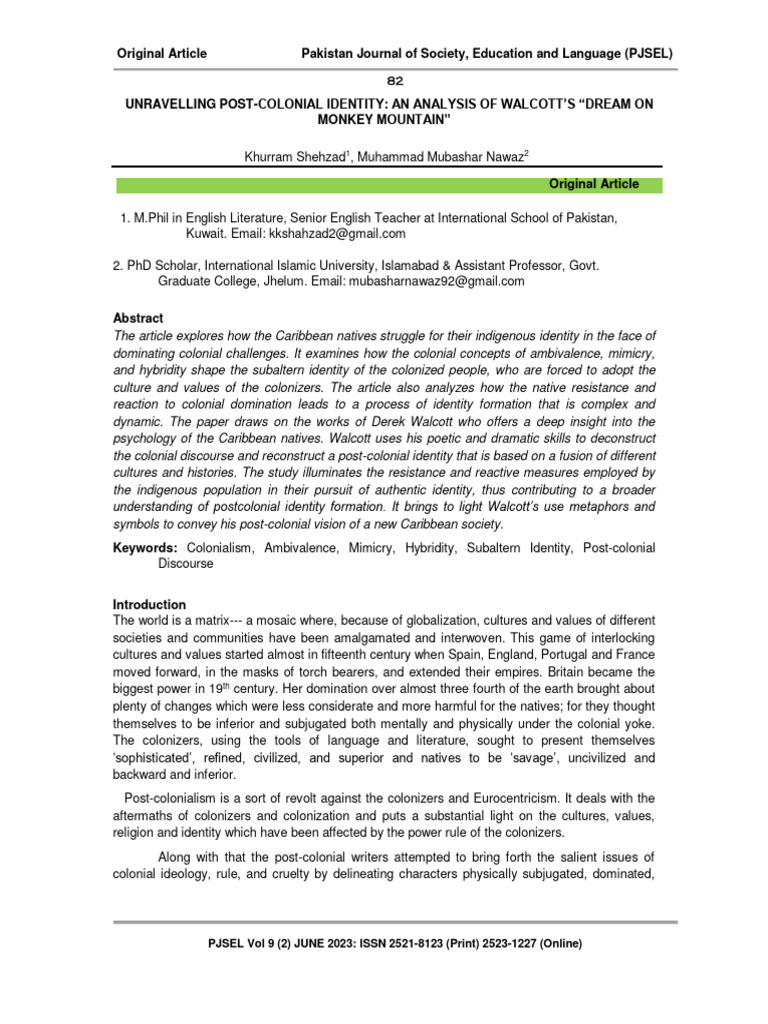 Analyzing Identity in Walcott's Play | PDF | Postcolonialism | Colonialism