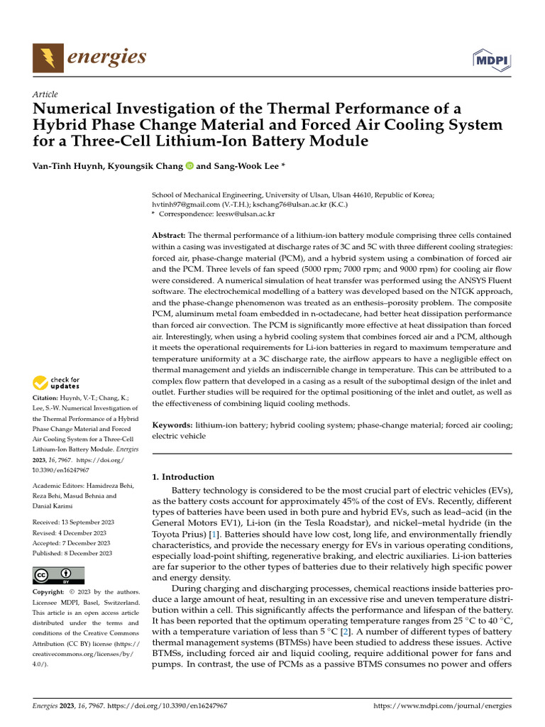 Numerical Investigation of The Thermal Performance | PDF | Lithium Ion ...
