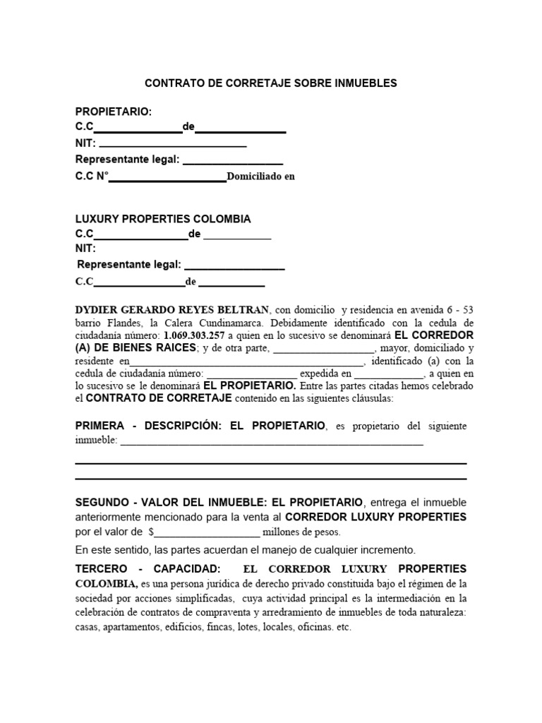 Formato Original: Contrato de Corretaje Inmobiliario | PDF