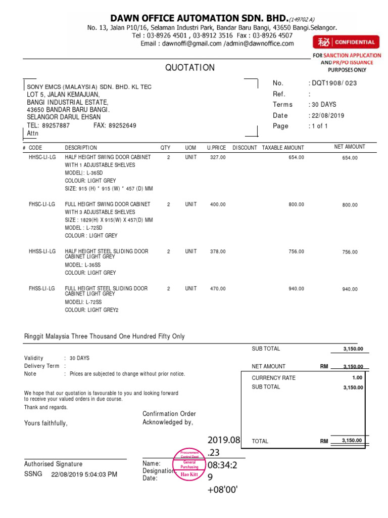 Quotation for Office Cabinets - 2019 | PDF | Foreign Exchange Market