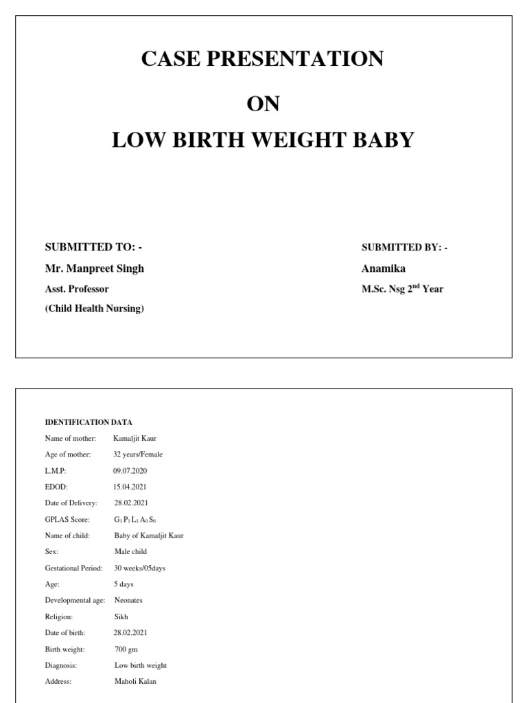 Low Birth Weight Baby Case Study | PDF | Pregnancy | Low Birth Weight