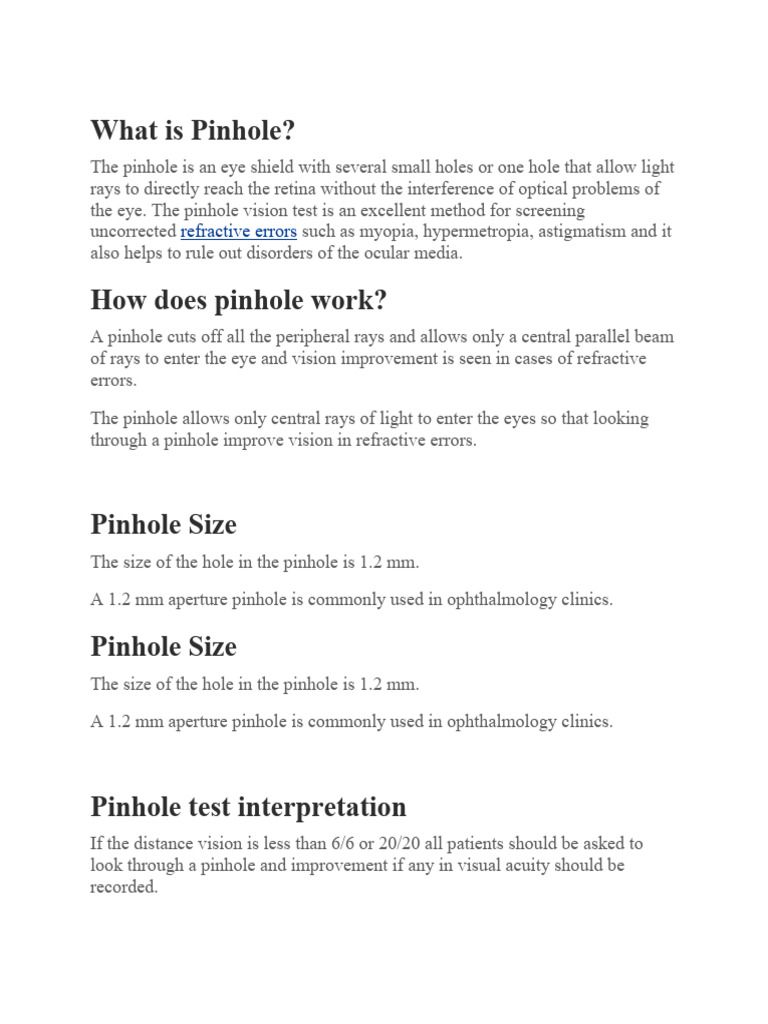 Understanding the Pinhole Test | PDF | Visual Acuity | Glasses