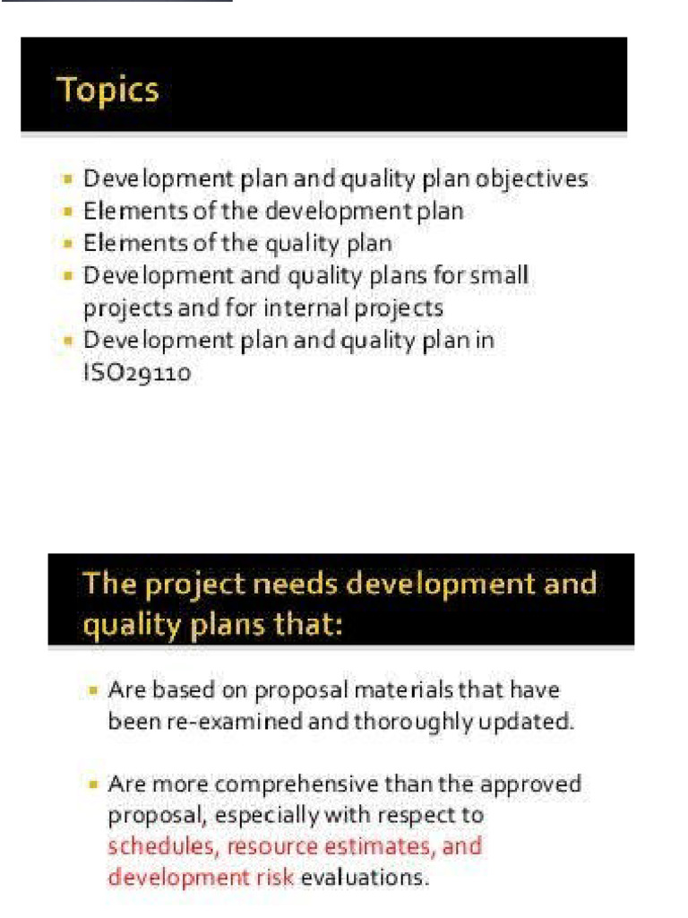 Development Plans and Quality Plans | PDF