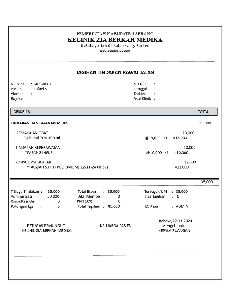 Kwitansi Klinik Zia Berkah Medika | PDF
