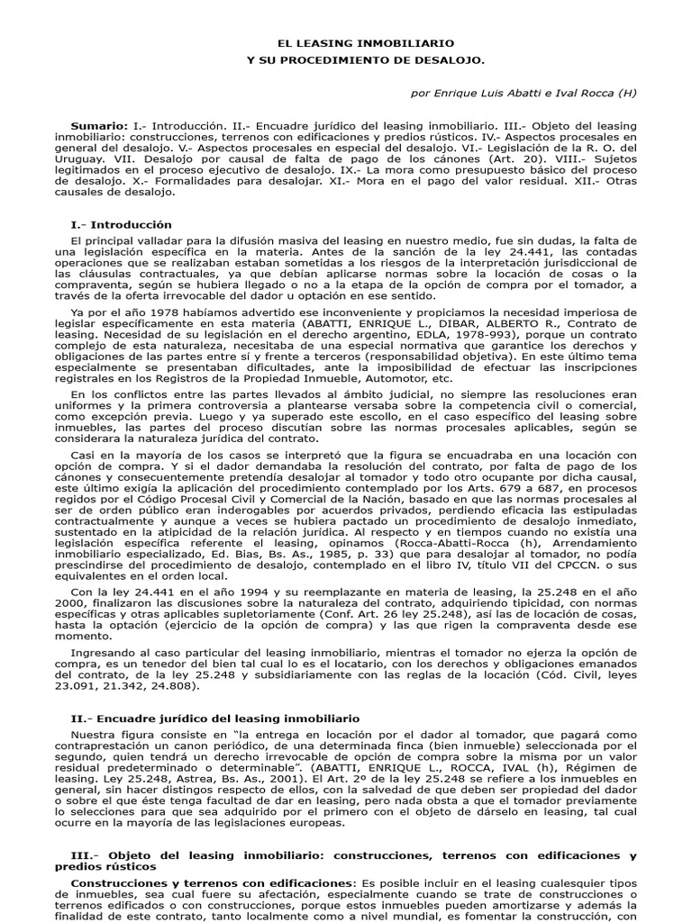 Leasing Inmobiliario y Desalojo | PDF | Ley procesal | Ley común