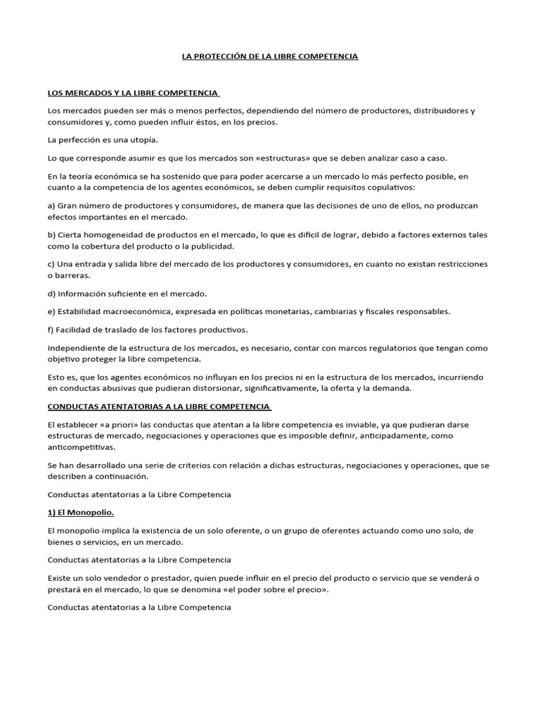 Protección de la Libre Competencia | PDF | Mercado (economía) | Monopolio