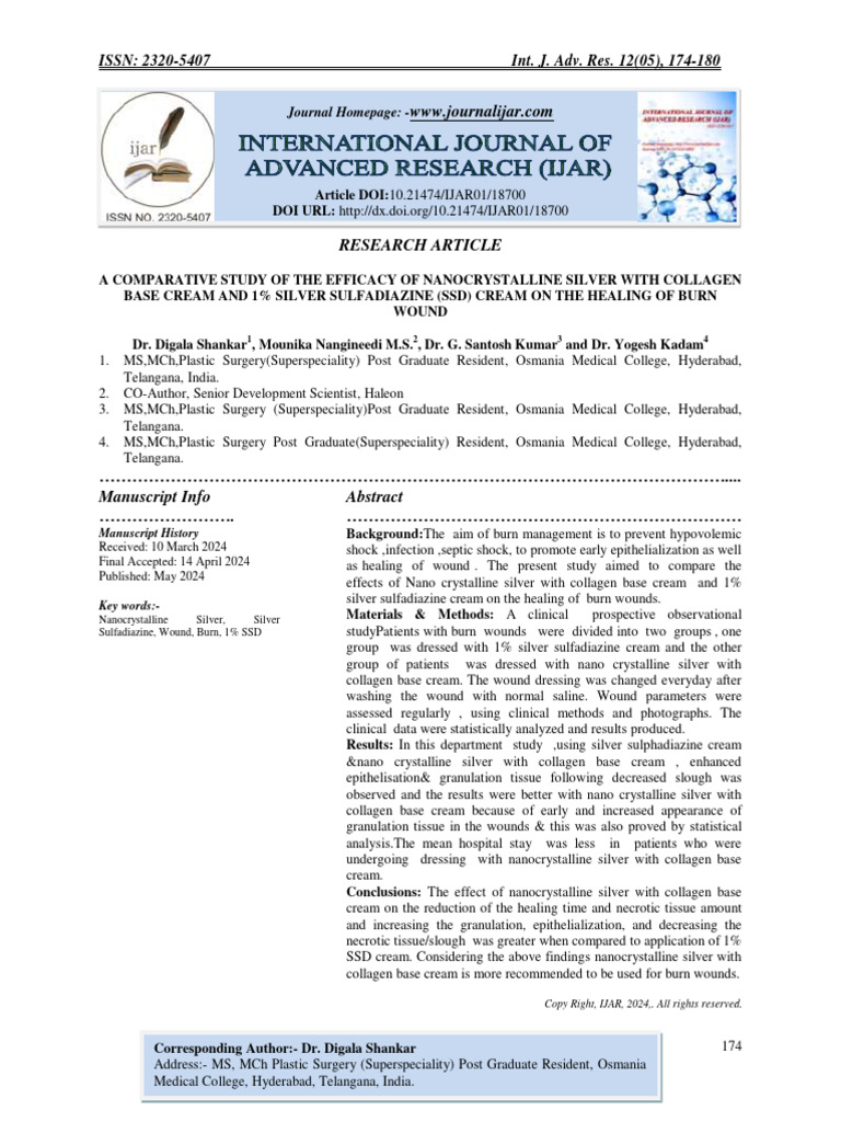 Efficacy of Nanocrystalline Silver vs. SSD Cream on Burn Healing | PDF ...
