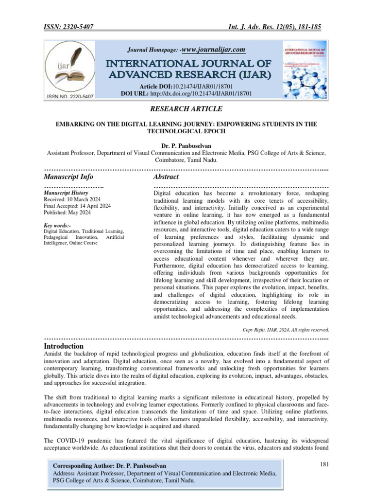 Embarking On The Digital Learning Journey Empowering Students In The