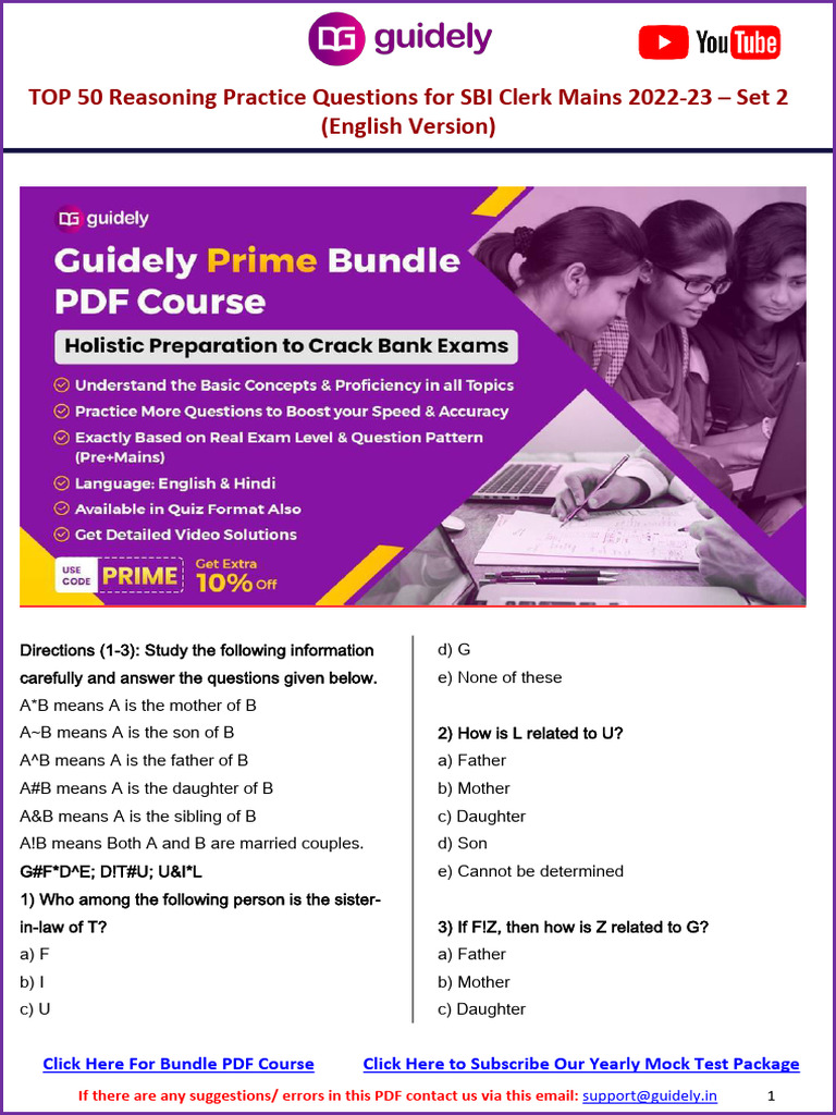 SBI Clerk Mains Reasoning Practice Set 2 | PDF | Teaching Methods ...