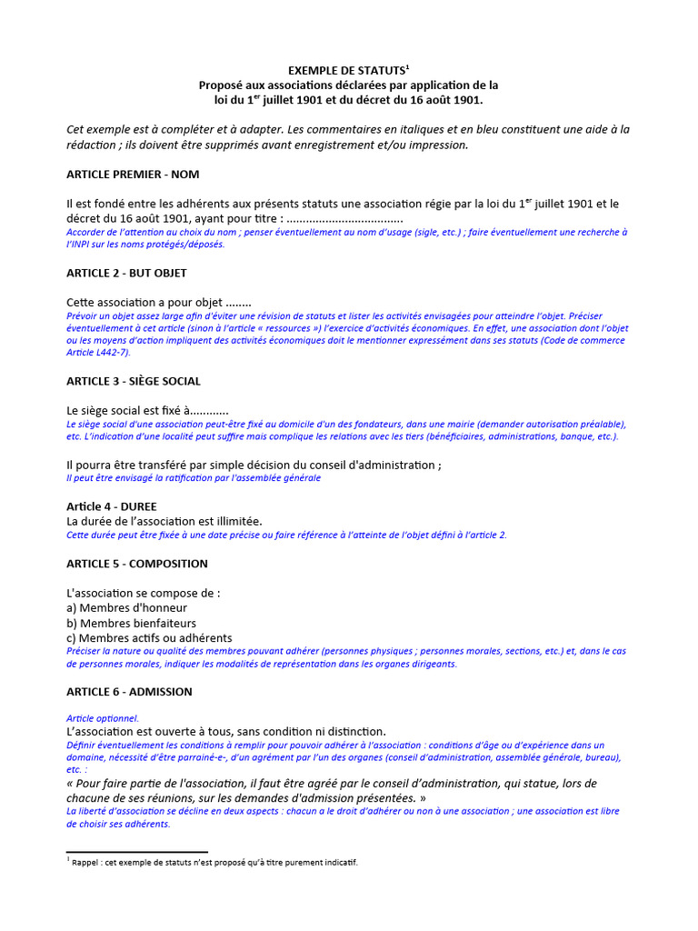 Exemple de statuts d'association 1901 | PDF | Statuts | Conseil d ...
