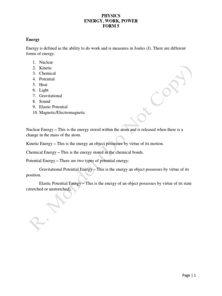 Energy, Work, and Power in Physics | PDF | Potential Energy | Power ...
