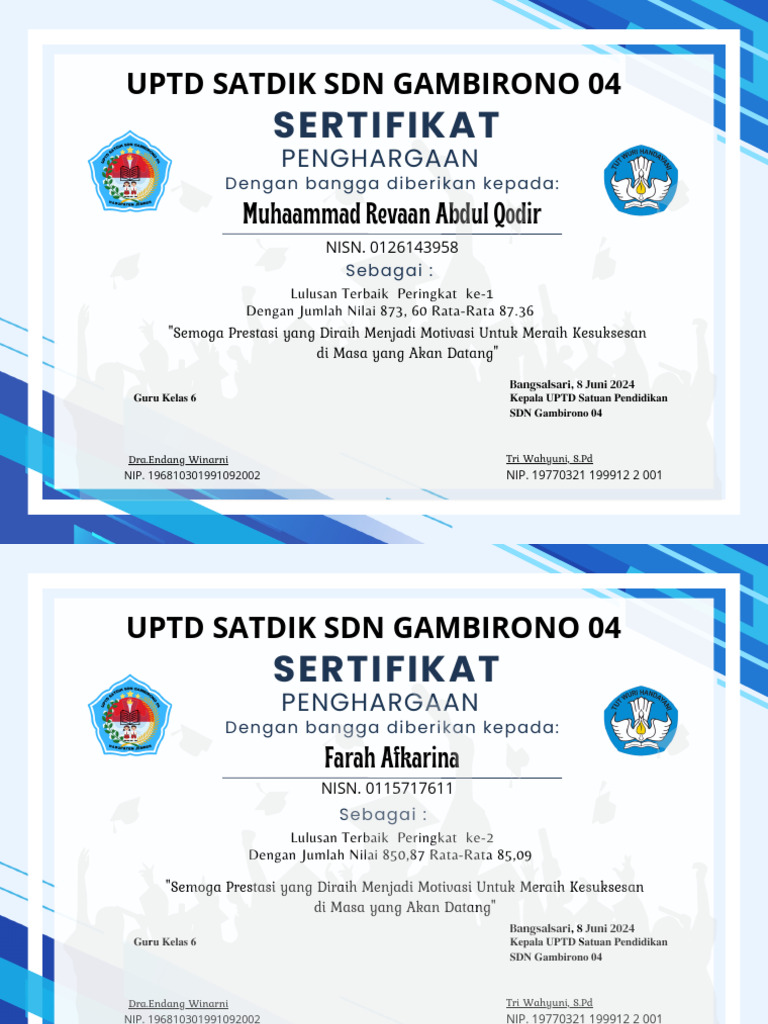 Contoh Sertifikat Prestasi Siswa Pdf