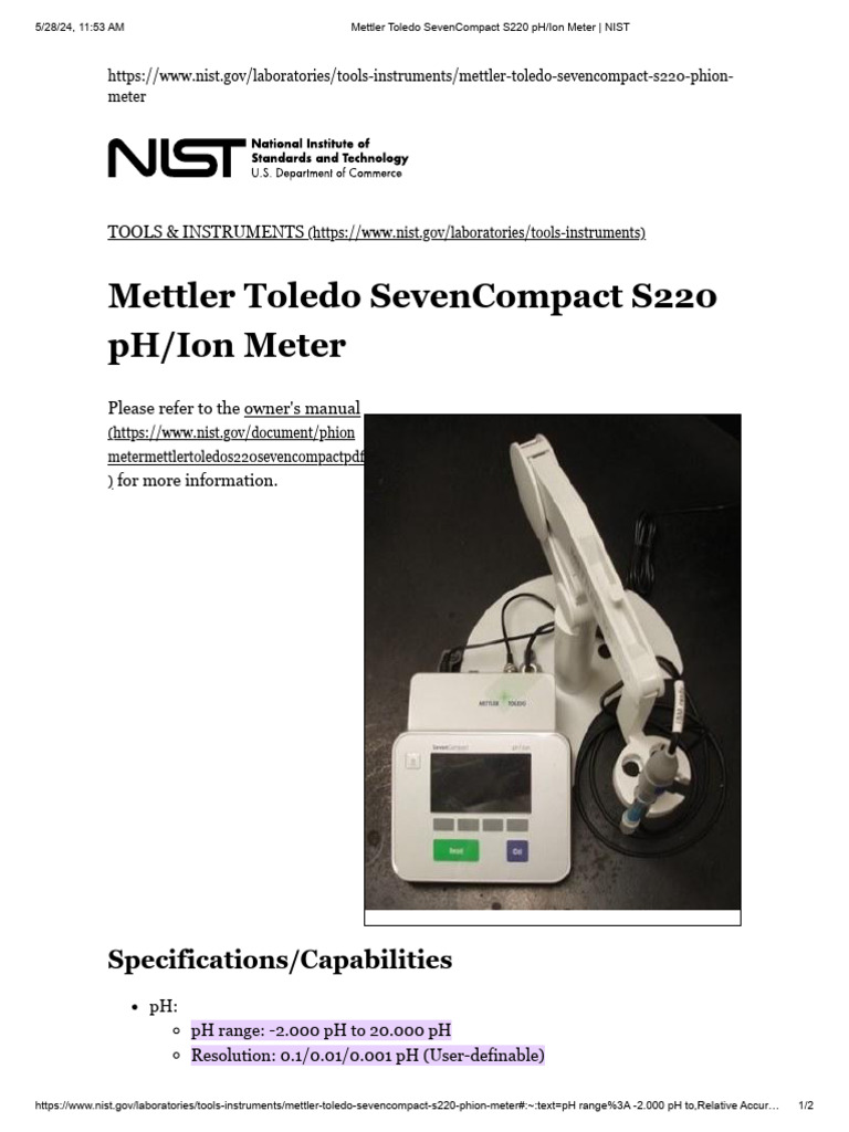 Mettler Toledo S220 pH/Ion Meter Specs | PDF | Science & Mathematics ...