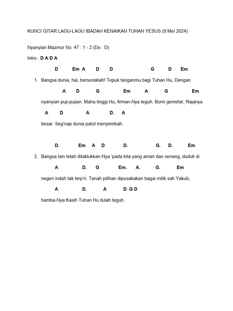Kunci Gitar Lagu Ibadah Kenaikan | PDF